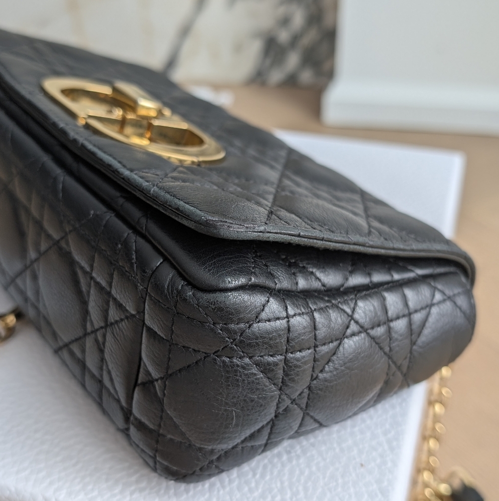 Dior Caro Small Black and Gold Quilted Chain Bag - Picture 4 of 12